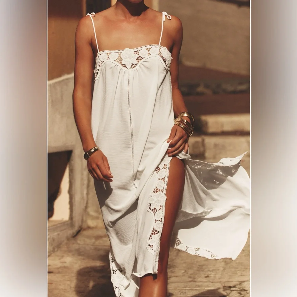 Zara White Maxi Dress with Lace Details - Picture 7 of 13